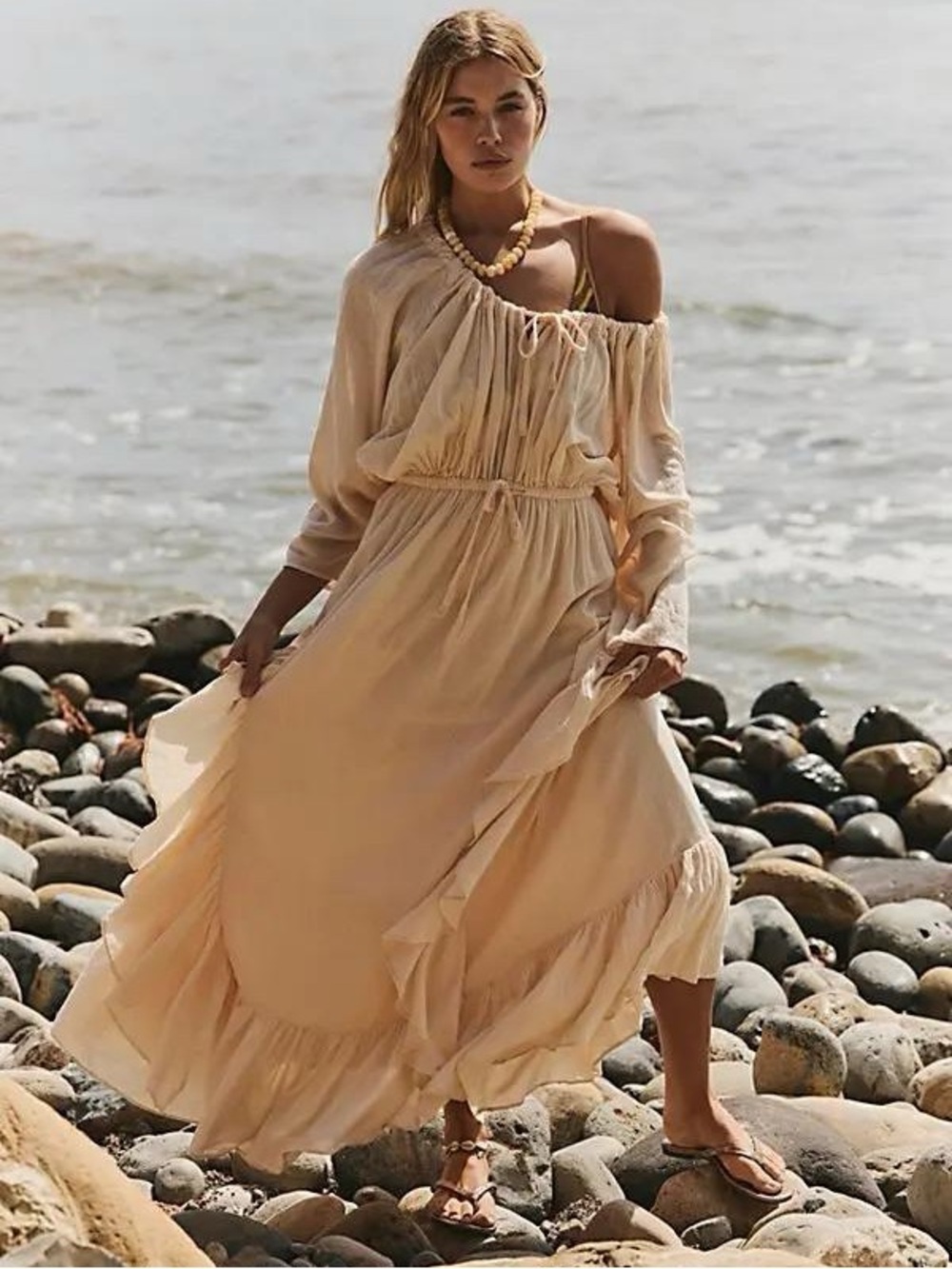 Free People Shore Chic Maxi Dress Buttercream Beige Small Boho Cottagecore - Picture 11 of 11